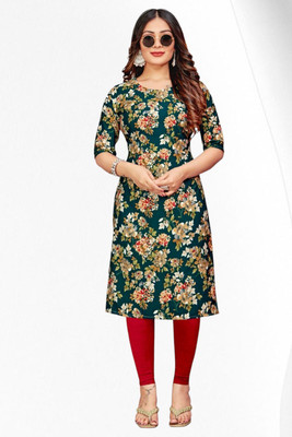 HouseOfCommon Women Printed Straight Kurta(Green)