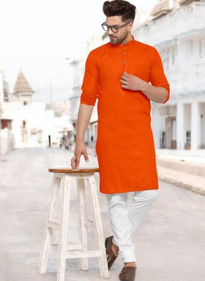 Trending Rashmi Men Solid Straight Kurta(Orange)