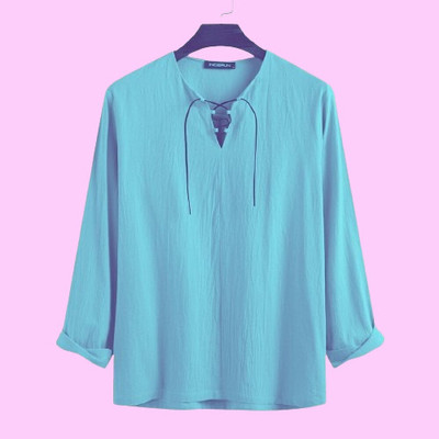 Super Westron Men Solid Straight Kurta(Light Blue)
