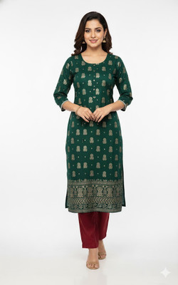 RIDDHI CLOTHING Women Printed Straight Kurta(Green)