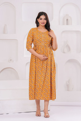 RILAKE Women Printed Anarkali Kurta(Orange)