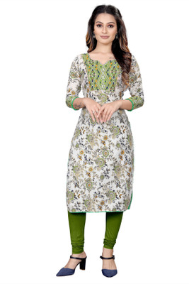 meesorra Women Printed Straight Kurta(Green)