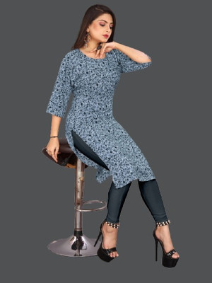 dharmanandan creation Women Printed Flared Kurta(Grey, Blue)