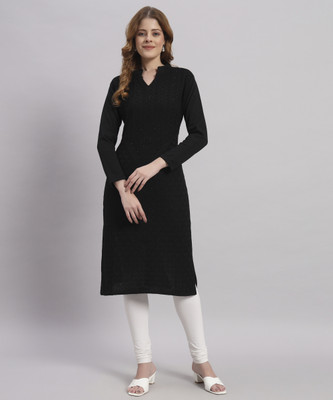 DRESSBASE Women Self Design Straight Kurta(Black)