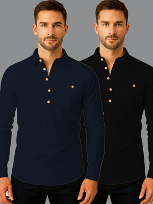 Navkanj Men Solid Straight Kurta(Dark Blue)
