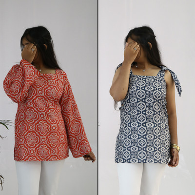 aanzri Women Printed, Paisley, Floral Print Straight Kurta(Pink, Green)