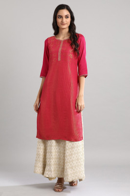 Aurelia Women Embroidered Straight Kurta(Pink)