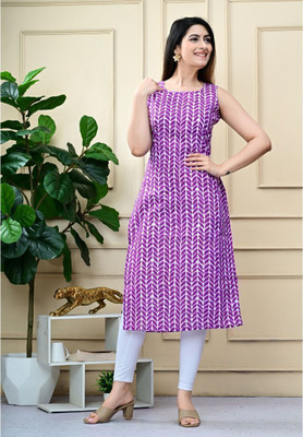 TQC Women Printed Straight Kurta(Purple)