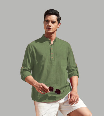 HOC's Men Solid Straight Kurta(Green)