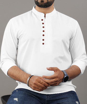 VTEXX Men Solid Straight Kurta(White)