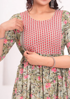 EverDress Women Printed Anarkali Kurta(Light Green)