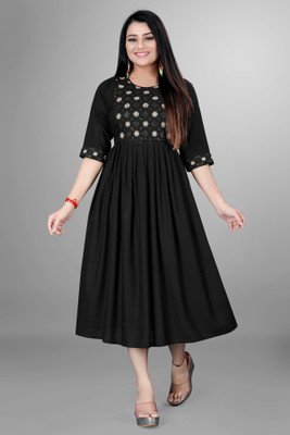 RANGRAIL Women Embroidered Anarkali Kurta(Black)