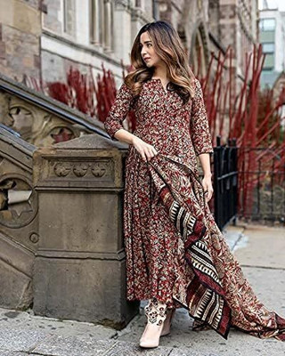 Fashion Fab Women Embroidered Anarkali Kurta(Maroon)