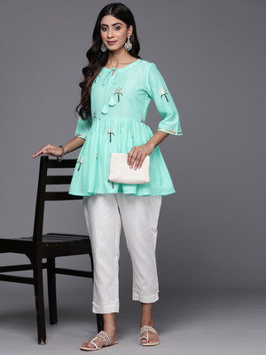 LIBAS Women Printed A-line Kurta(Blue)