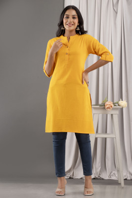 Kohsh Women Solid Straight Kurta(Yellow)