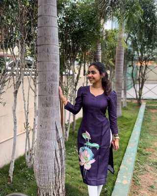 harrica Women Printed A-line Kurta(Purple)