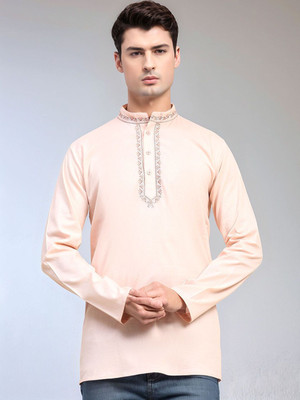Moda Rapido Men Solid Straight Kurta(Pink)