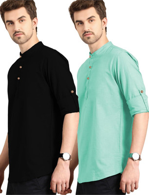 Apektra Men Solid Straight Kurta(Silver)