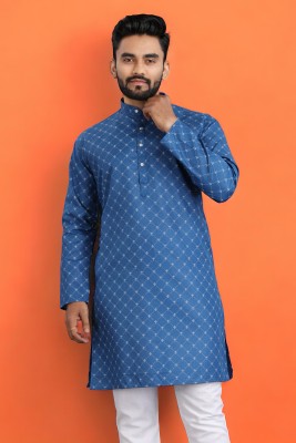 KESHAV Men Solid Straight Kurta(Blue, White)