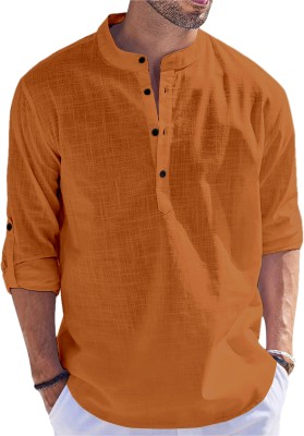 FOLGEN Men Solid Straight Kurta(Gold)