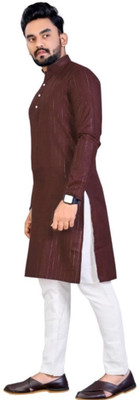 Simran Creation Men Striped Straight Kurta(Maroon)