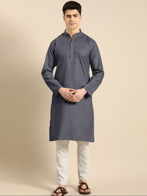 ANOUK Men Solid Straight Kurta(Grey)