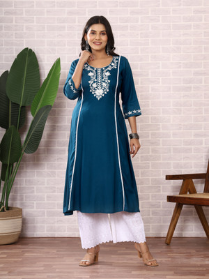 Safoora Creation Women Embroidered A-line Kurta(Dark Blue)
