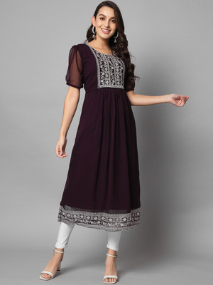 Sofisty Women Embroidered Anarkali Kurta(Purple)