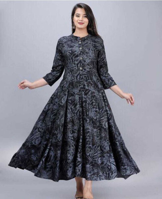 MAVER ENTRPRISES Women Printed Anarkali Kurta(Black)
