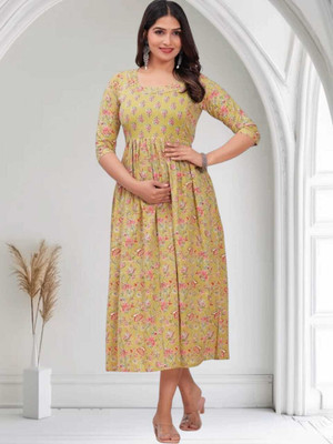 HOUSE OFF COMMON Women Printed Anarkali Kurta(Yellow)