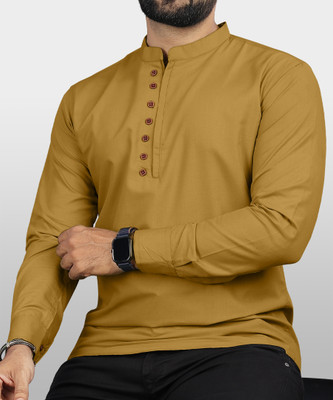 VTEXX Men Solid Straight Kurta(Yellow)