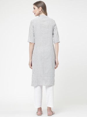 VINH FASHION Women Striped A-line Kurta(Grey, White)