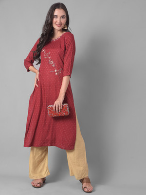 Dollar Missy Women Self Design Straight Kurta(Maroon)