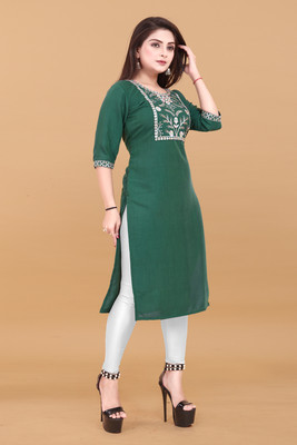 ANITA LYCRA Women Embellished A-line Kurta(Green)