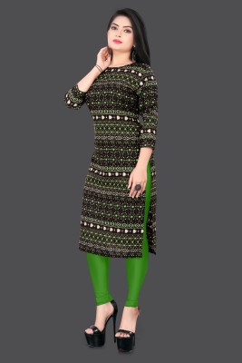 YATKSH Women Printed Straight Kurta(Green)