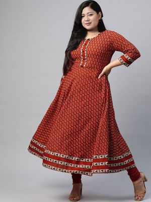 Yash Gallery Women Printed Anarkali Kurta(Maroon)