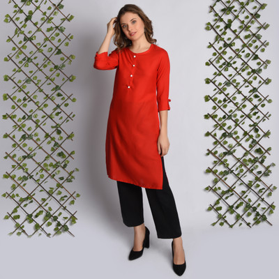 AshJyoti Women Solid Straight Kurta(Red)