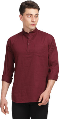 Miraan Men Solid Straight Kurta(Maroon)