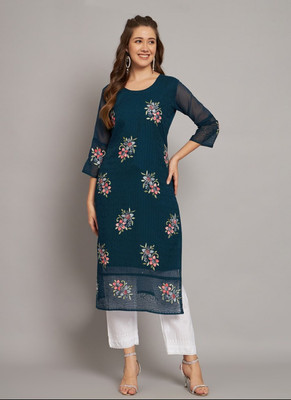Rascotrendz Women Embroidered, Self Design A-line Kurta(Blue)