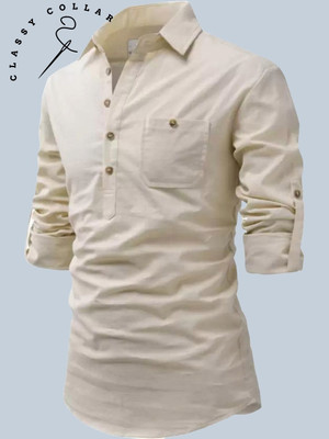 Classycollar Men Solid Straight Kurta(Beige)