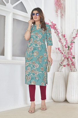Nandita Women Printed Straight Kurta(Green)