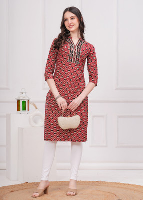 sana fashion Women Printed Straight Kurta(Maroon)