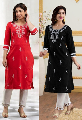 SISTO Women Chikan Embroidery A-line Kurta(Multicolor)