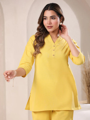 MIRHANIKA Women Solid A-line Kurta(Yellow)