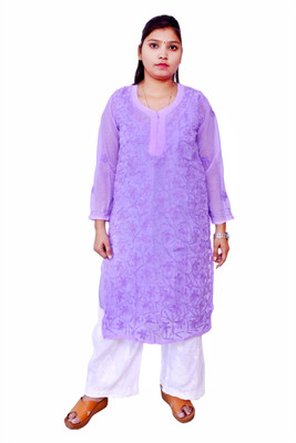 Unstop Women Chikan Embroidery Ethnic Dress Kurta(Purple)