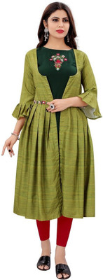 HouseOfCommon Women Embroidered Straight Kurta(Dark Green, Light Green)