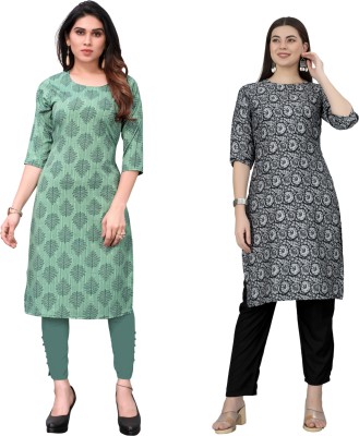 Gitanjali Trend Women Printed Straight Kurta(Black, Green, White)