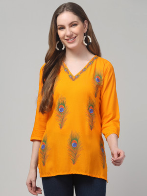 SwalihaFashion Women Block Print Straight Kurta(Orange)