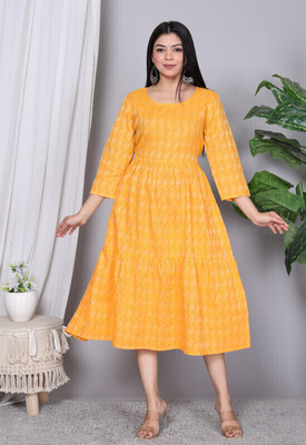 PAKHI CREATION Women Printed A-line Kurta(Yellow)