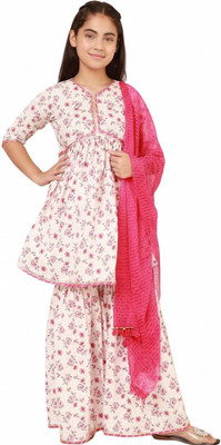 GALAD Girls Floral Print A-line Kurta(Pink)
